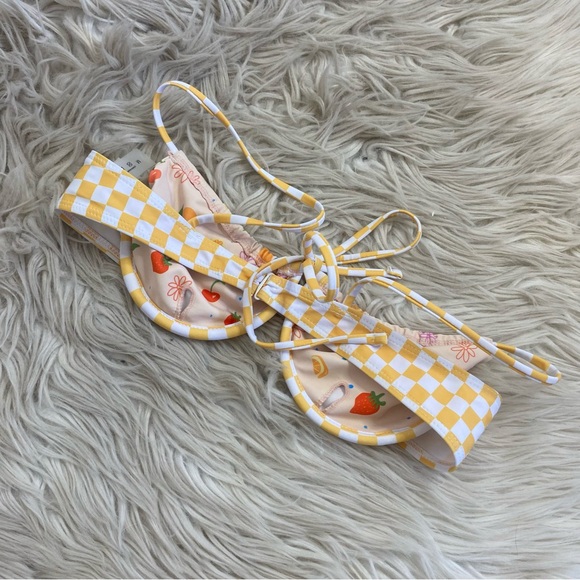 Aurielle Fruit Print White Yellow Checkered Underwire Bikini Top Size Medium - Picture 4 of 4